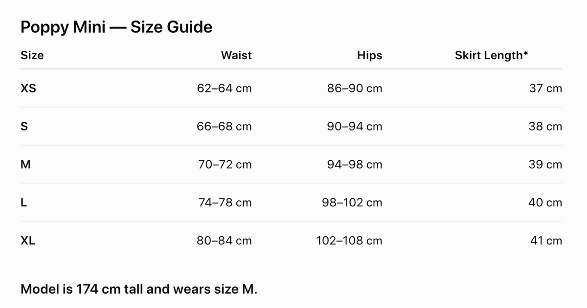 Product size guide